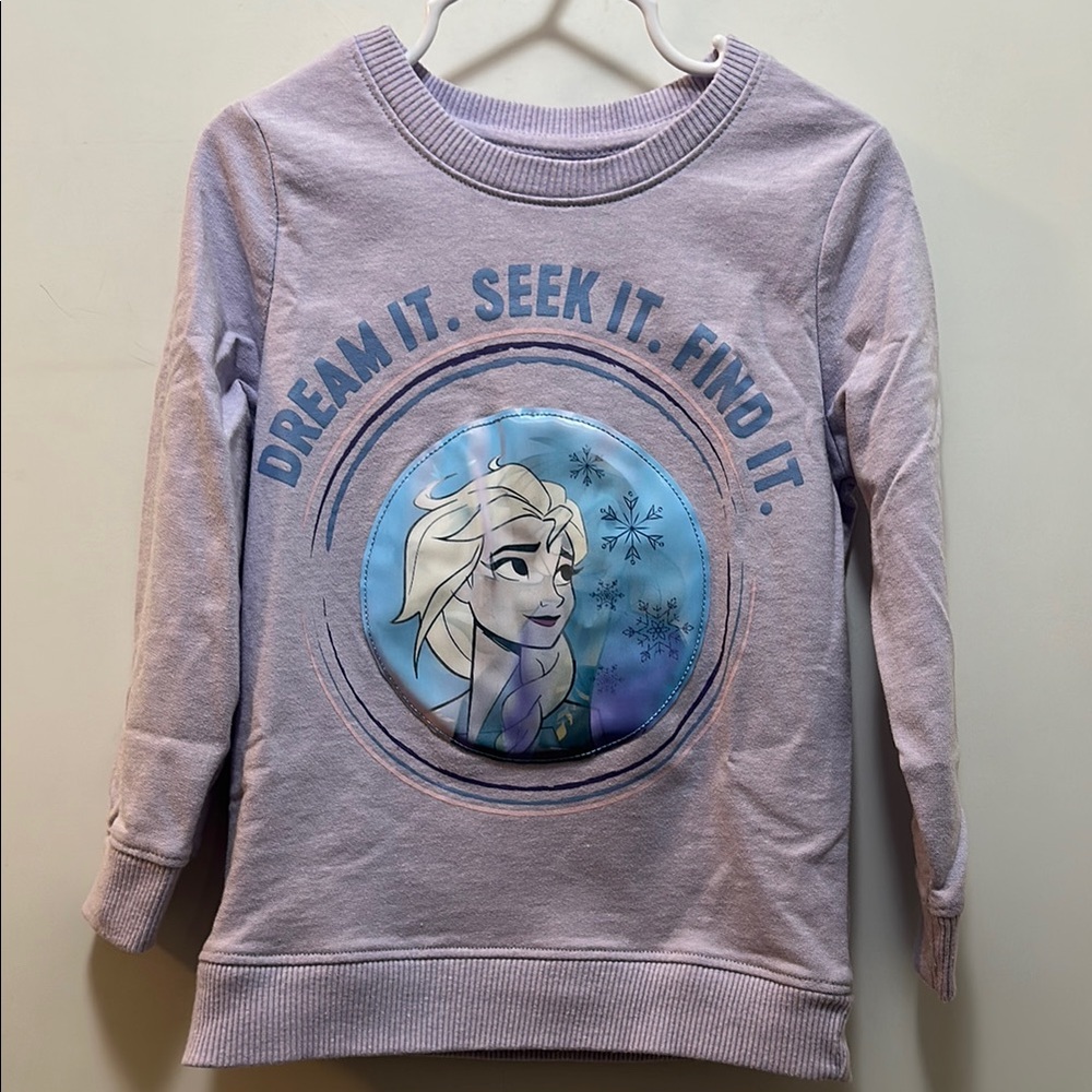 Frozen Kids Sweatshirt - Purple Size 5 - Holographic Image Anna & Elsa